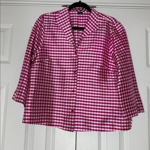CONNIE ROBERSON PINK AND WHITE GINGHAM SILK TOP SzM
